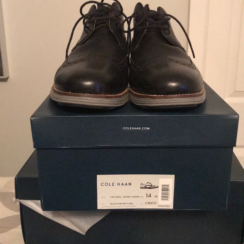 Black Cole Haan Wingtips with Ironstone sole